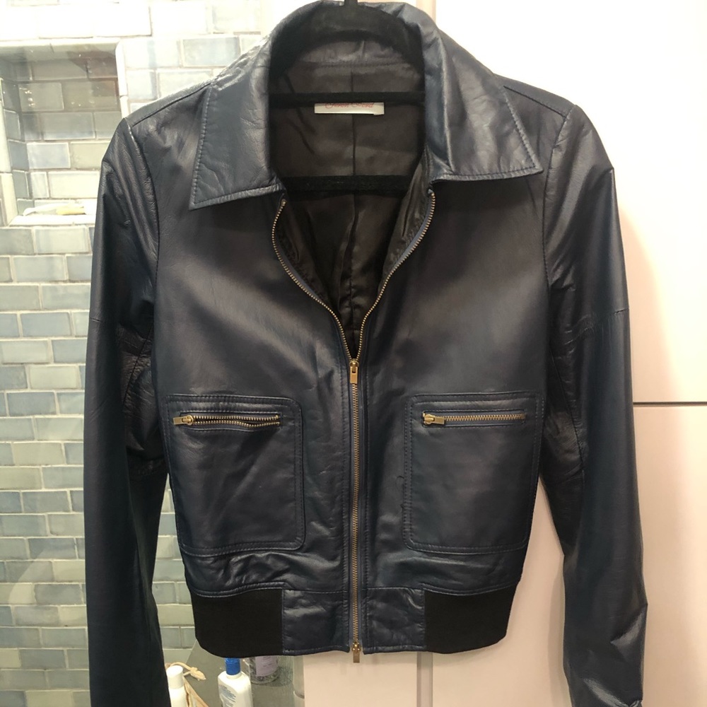 Geren Ford Navy Blue Leather Jacket